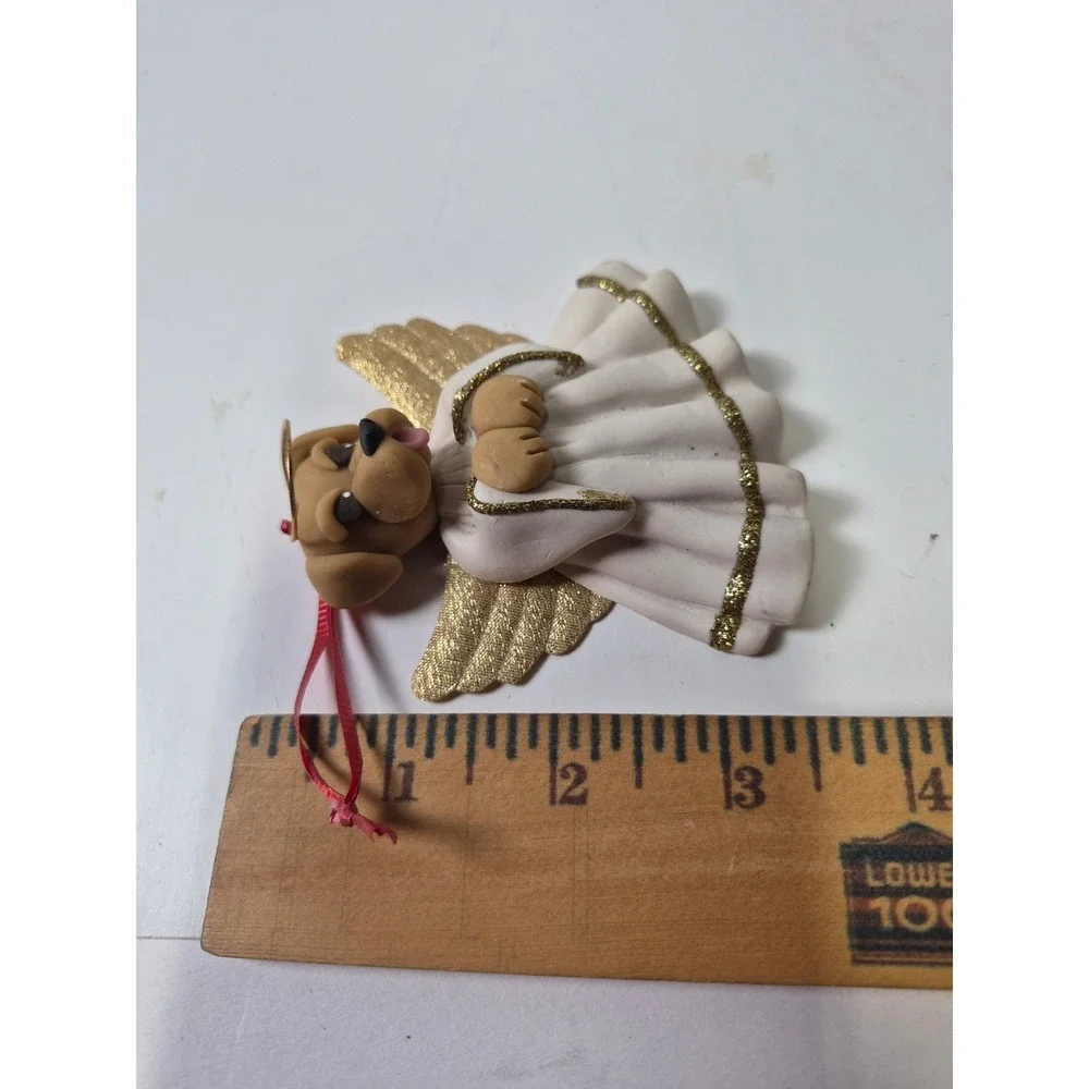 Cecile Signed Polymer Clay Angel Dog Ornament Gold Wings Yellow Lab Puppy